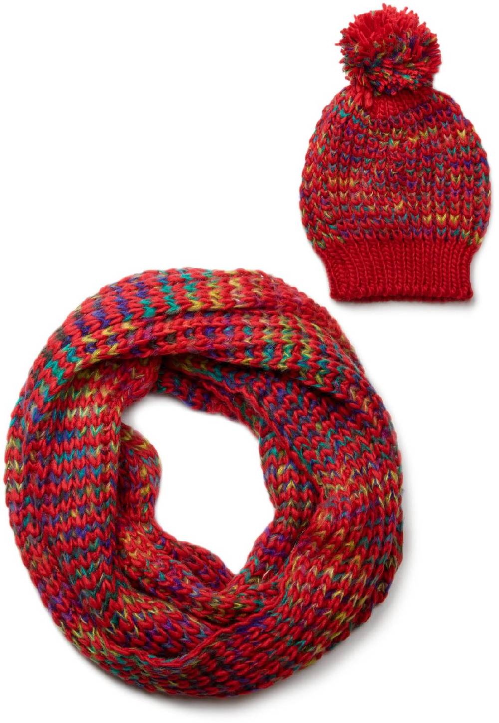 Stylebreaker Buntes Grobstrick Loop & Mütze Set