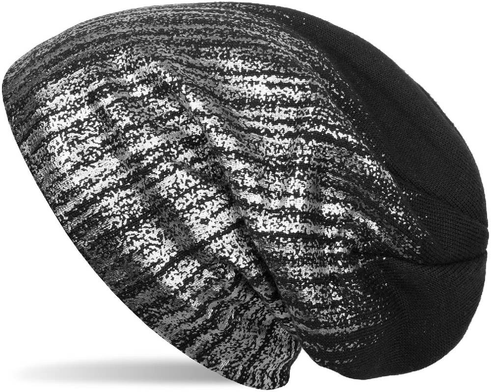 Stylebreaker Feinstrick Beanie mit Metallic Print