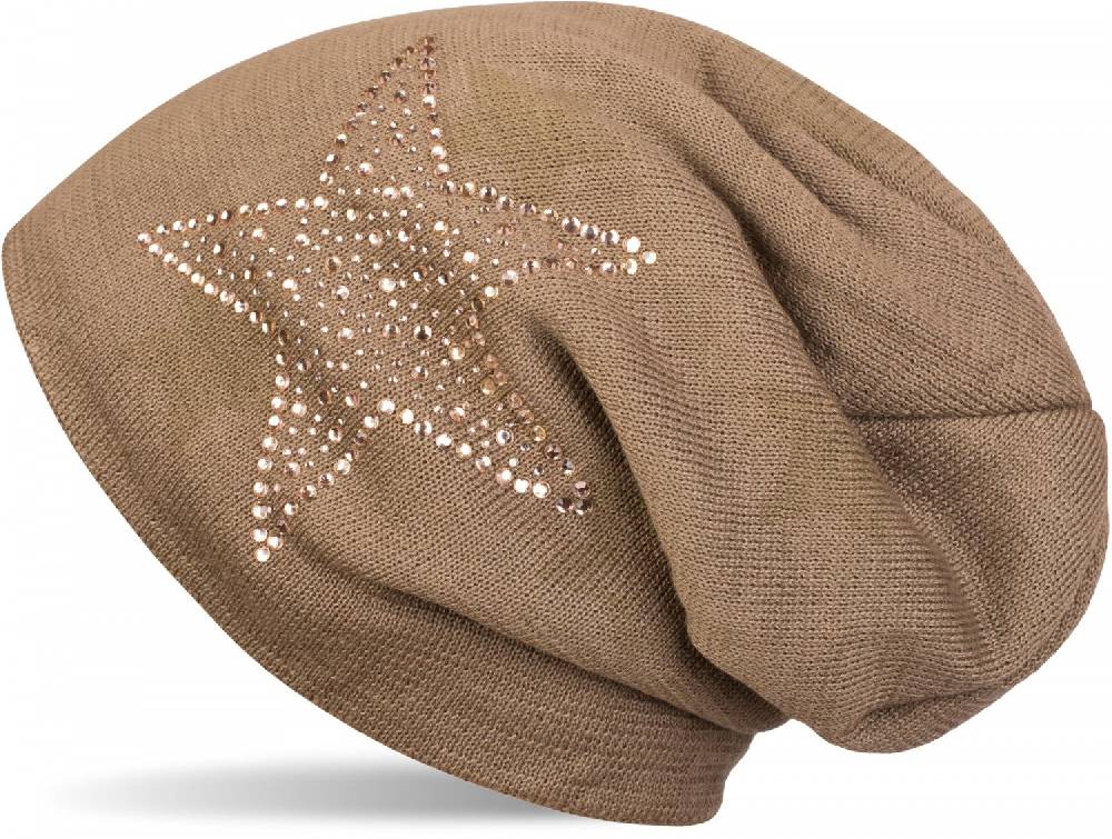 Stylebreaker Feinstrick Beanie mit Strass Stern
