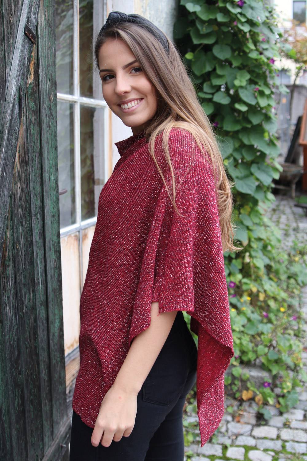 Stylebreaker Feinstrick Poncho Mit Glitzerfäden