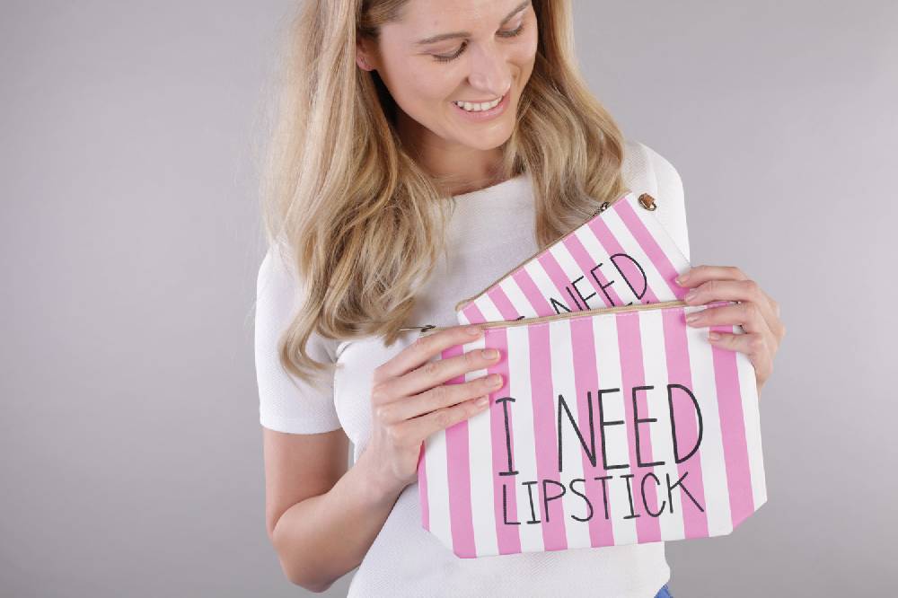 Stylebreaker Gestreifte Beautybag I NEED LIPSTICK