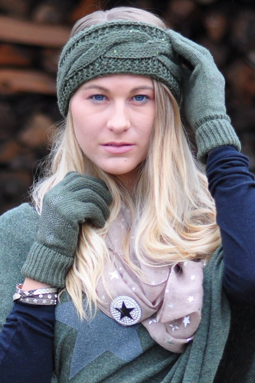 Stylebreaker Grobstrick Stirnband Mit Pailletten