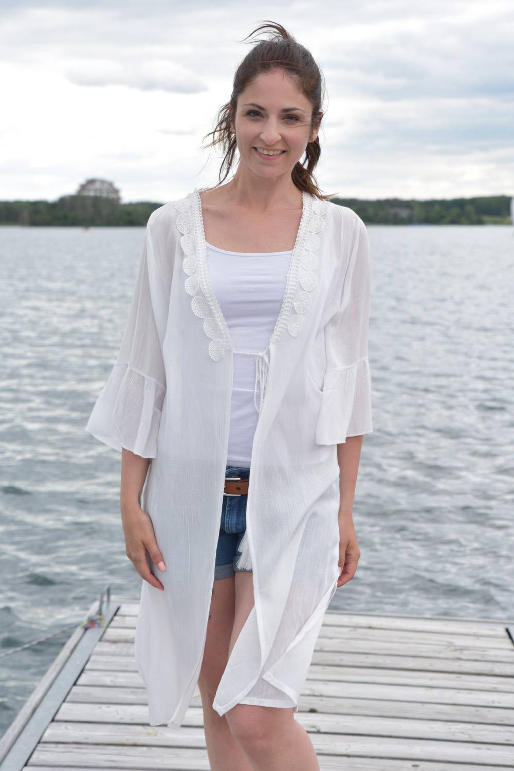 Stylebreaker Leichter Kurzarm Kimono Mit Stickerei