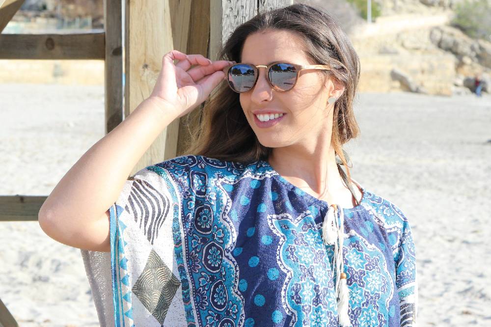 Stylebreaker Panto Sonnenbrille Holz Optik