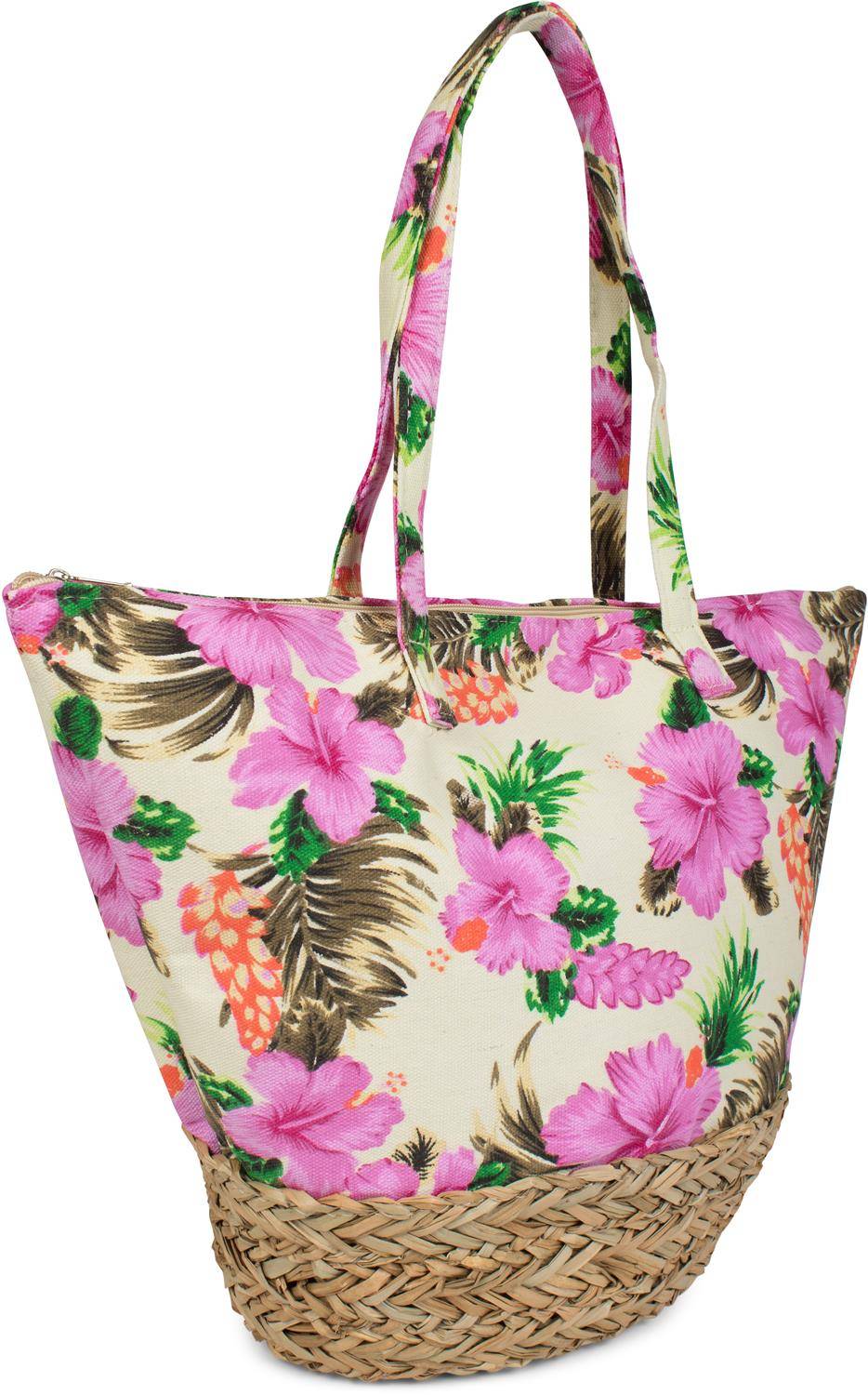 Stylebreaker Strandtasche Mit Hibiskus Und Bast
