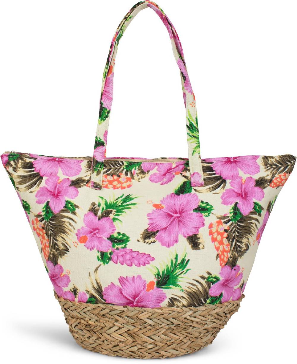 Stylebreaker Strandtasche mit Hibiskus und Bast