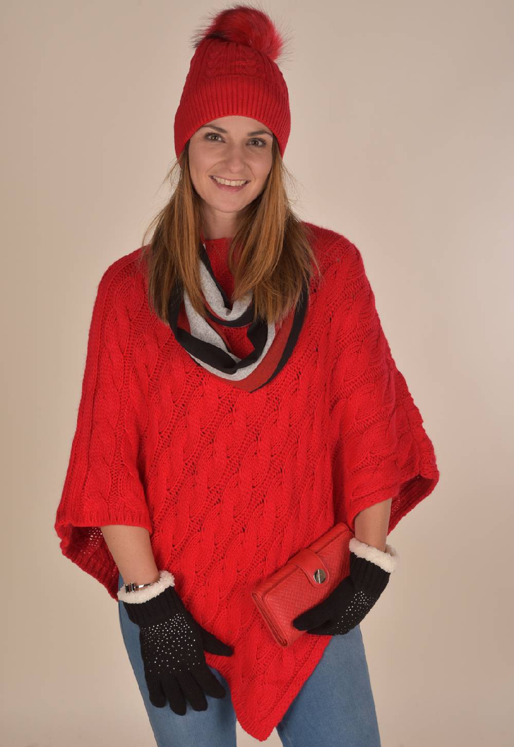 Stylebreaker Strick Poncho Mit Zopfmuster