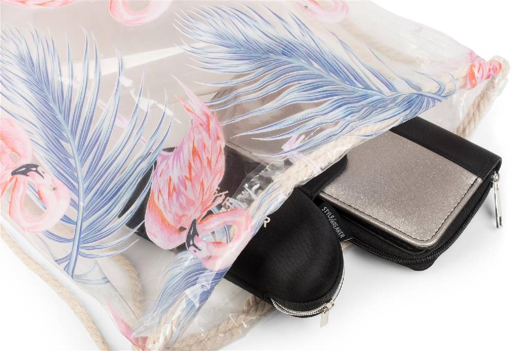 Stylebreaker Transparenter Turnbeutel Mit Flamingo Und Palmen