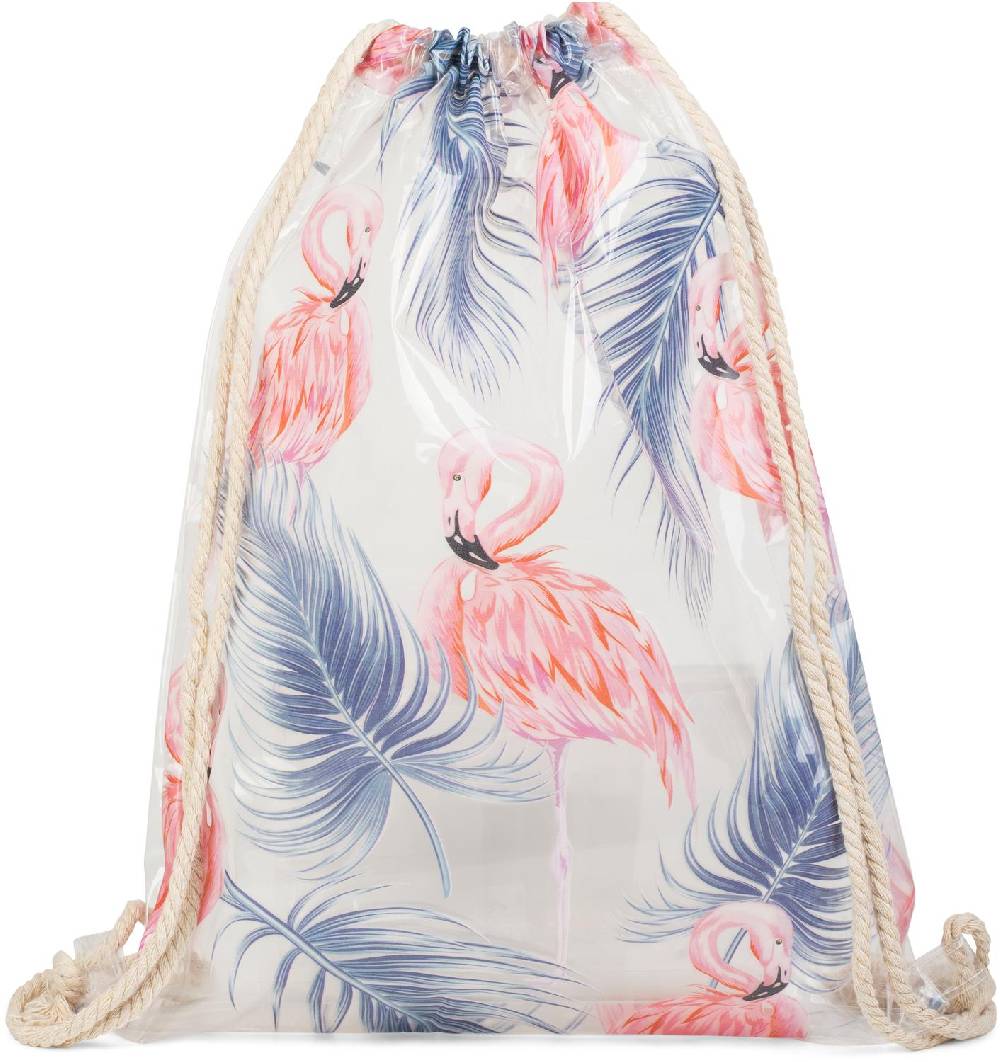 Stylebreaker Transparenter Turnbeutel mit Flamingo und Palmen