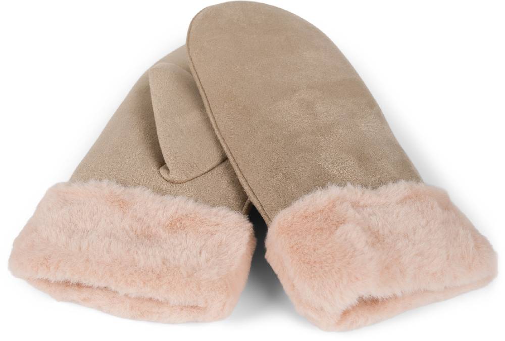 Stylebreaker Veloursleder Optik Fäustlinge Mit Kunstfell-Bund