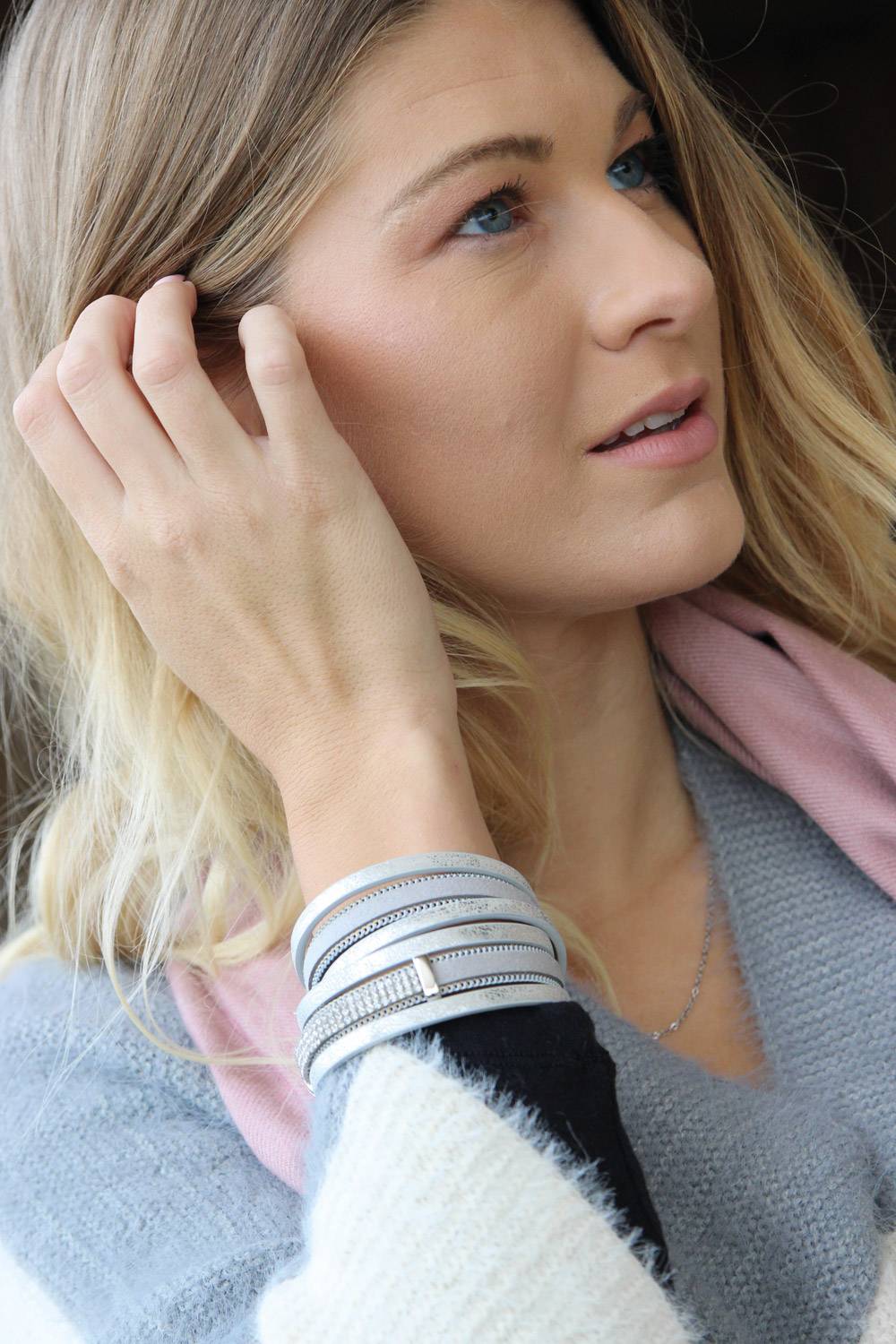 Stylebreaker Wickelarmband Mit Strass, Gliederkette, 3-Reihig