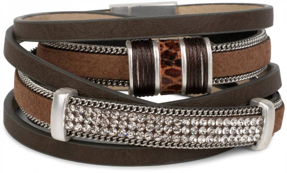 Stylebreaker Wickelarmband mit Strass, Gliederkette, 3-Reihig