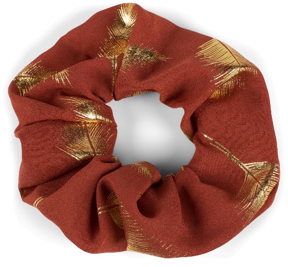 Stylebreaker XXL Scrunchie Haargummi mit Metallic Federn