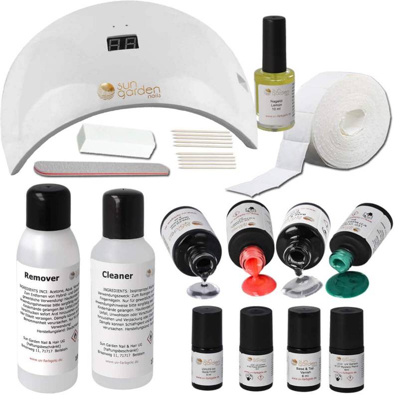 Sun Garden Nails UV Nagellack Gel Set + UV Gerät SUN9s - weiß