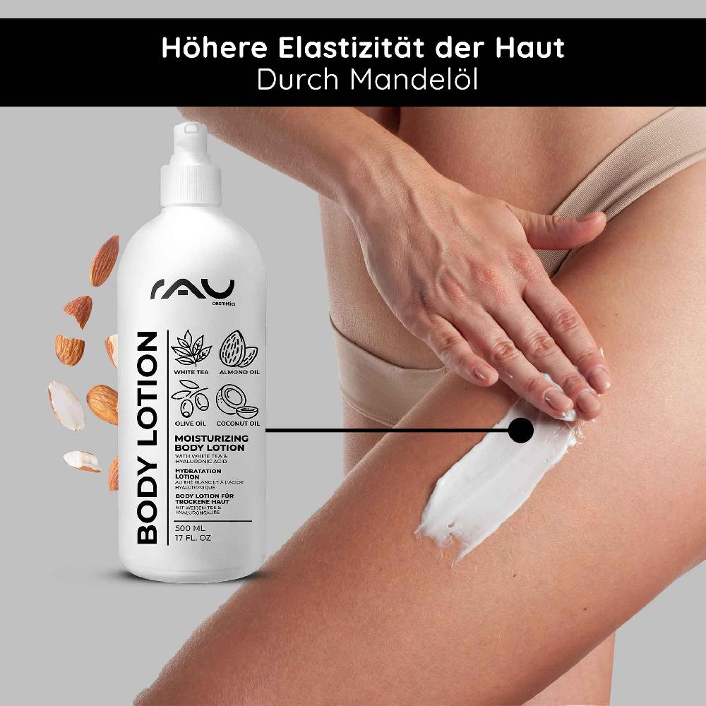 Rau Cosmetics White Tea Bodylotion Für Trockene Haut 500 Ml Mit Hyaluron Weißer Tee Urea