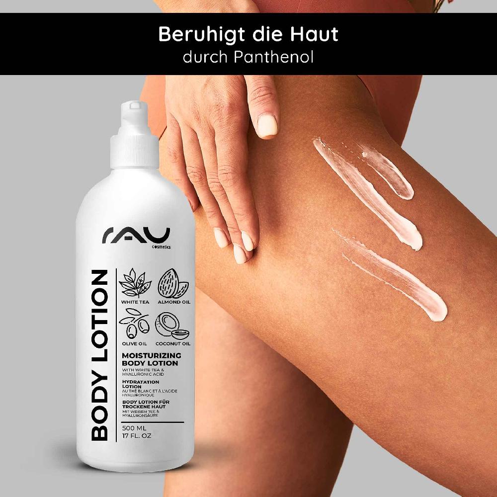 Rau Cosmetics White Tea Bodylotion Für Trockene Haut 500 Ml Mit Hyaluron Weißer Tee Urea