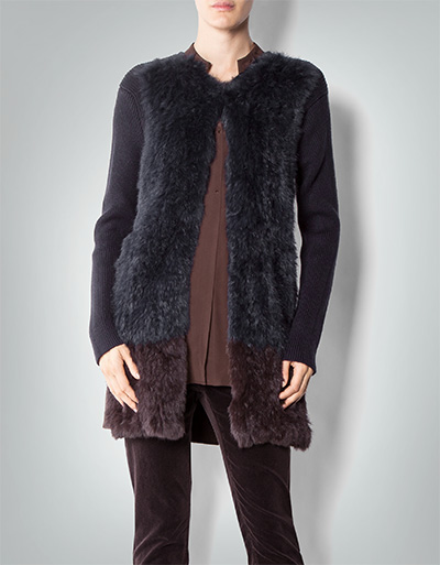 RENÉ LEZARD Cardigan mit Echt-Pelz-Besatz