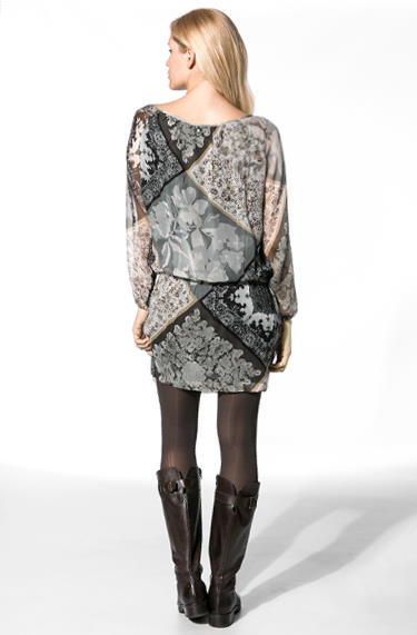 Replay Kleid Seide Olive Gemustert