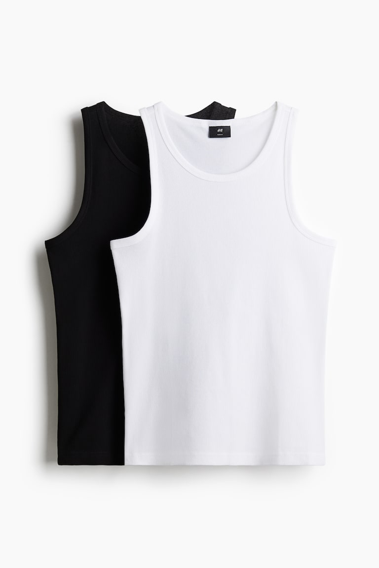 H&M 2er-Pack Gerippte Tanktops in Slim Fit