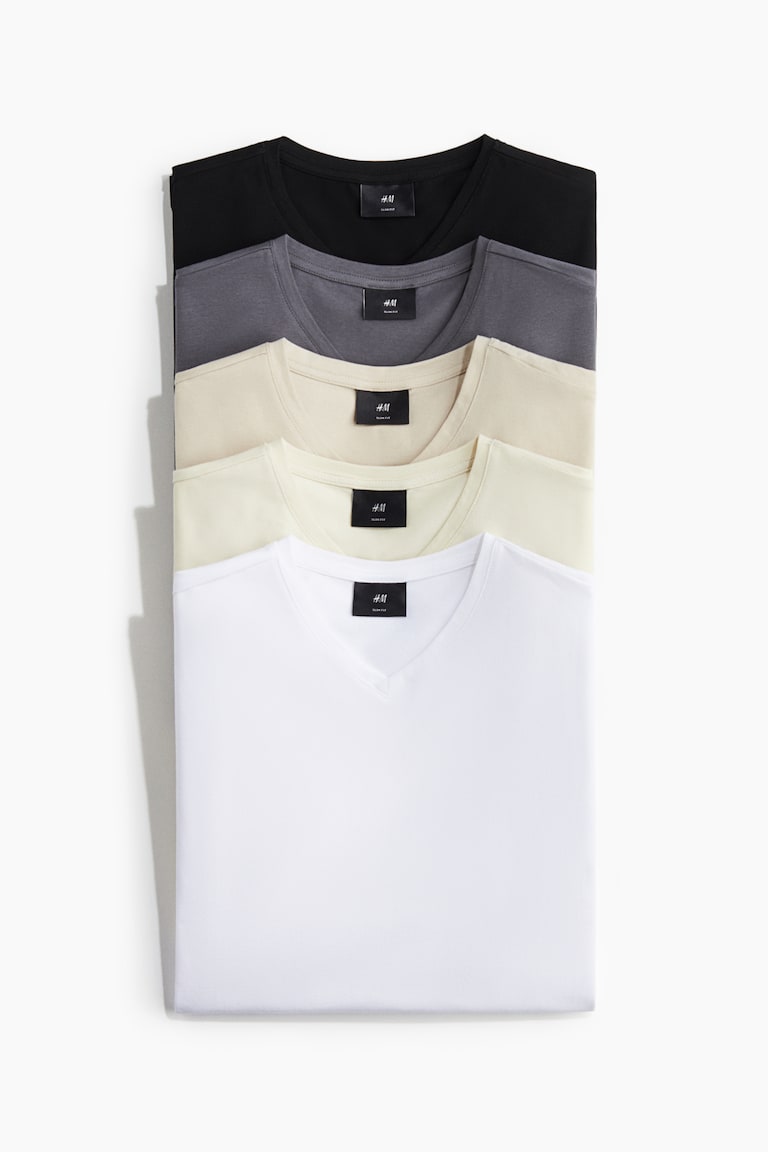 H&M 5er-Pack T-Shirts Mit V-Ausschnitt In Slim Fit