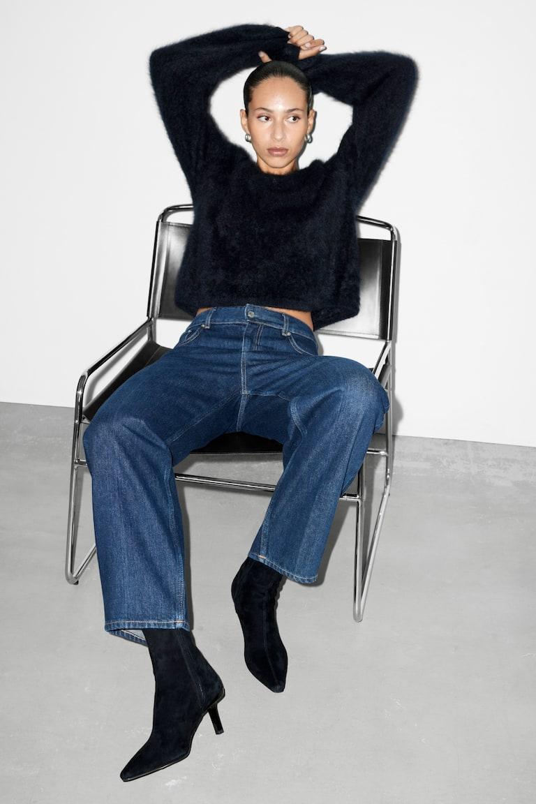 H&M Ankle Boots aus Leder mit Stretch-Anteil