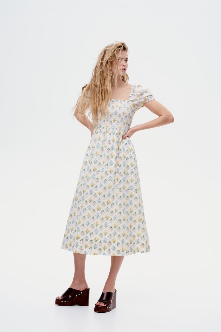 H&M Baumwollkleid Mit Puffärmeln