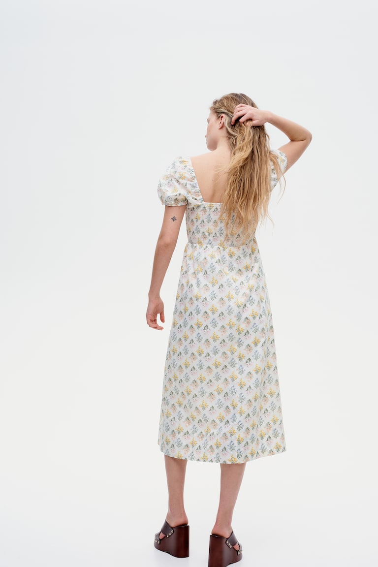 H&M Baumwollkleid Mit Puffärmeln