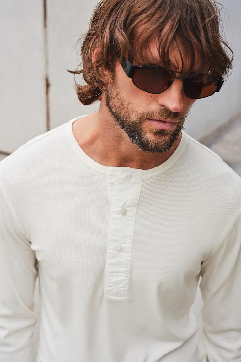 H&M Geripptes Jerseyshirt In Slim Fit