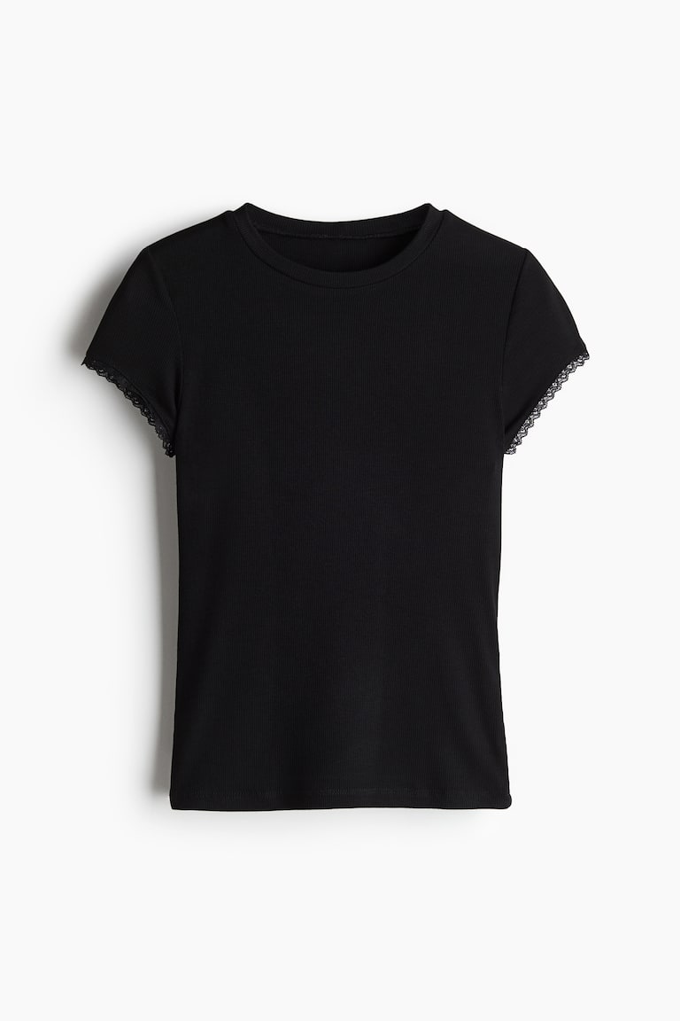 H&M Geripptes T-Shirt Mit Spitzenborten