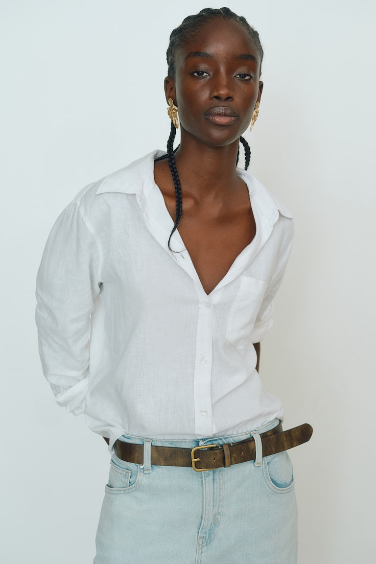 H&M Hemdbluse aus Leinenmix