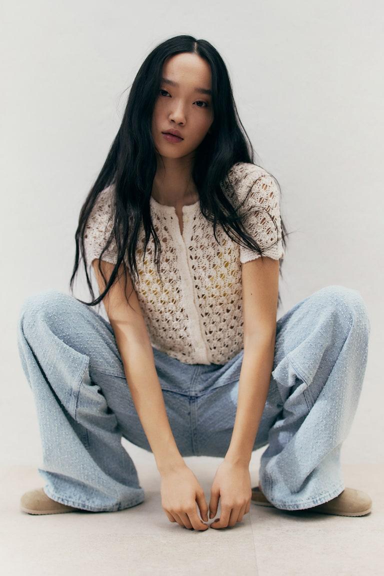 H&M Kurzarm-Cardigan In Ajourstrick