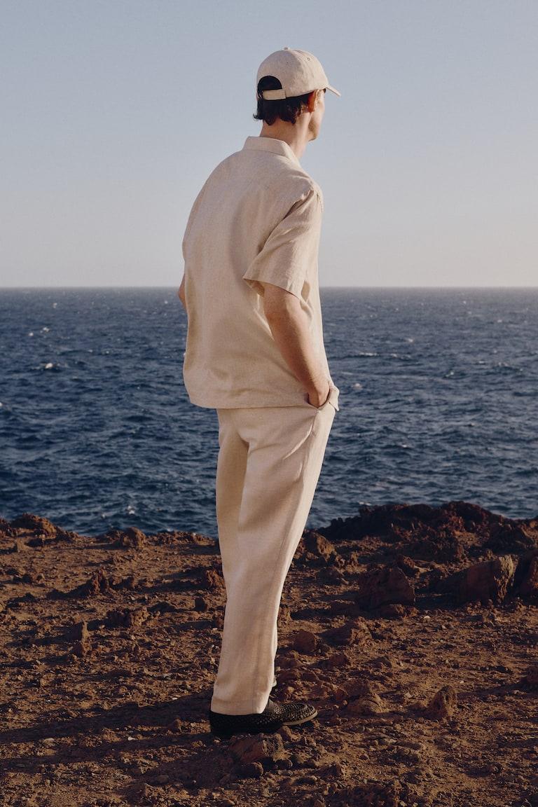 H&M Kurzarmhemd Aus Leinenmix In Regular Fit