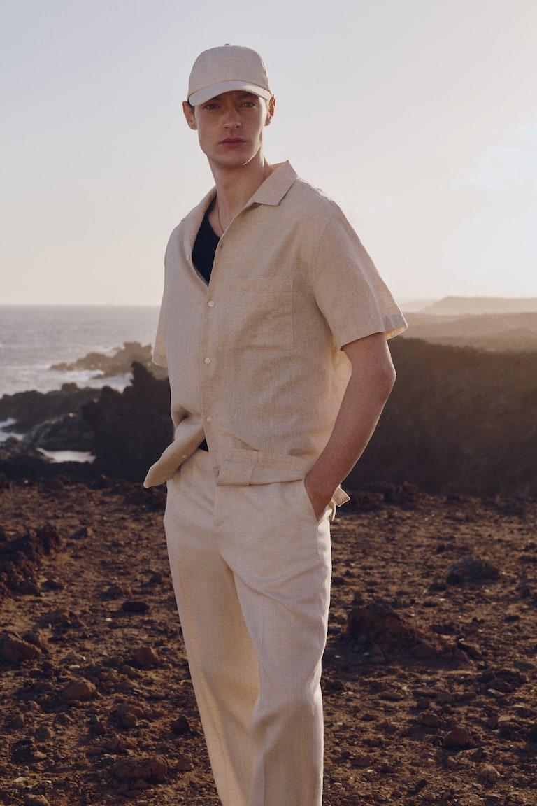 H&M Kurzarmhemd aus Leinenmix in Regular Fit