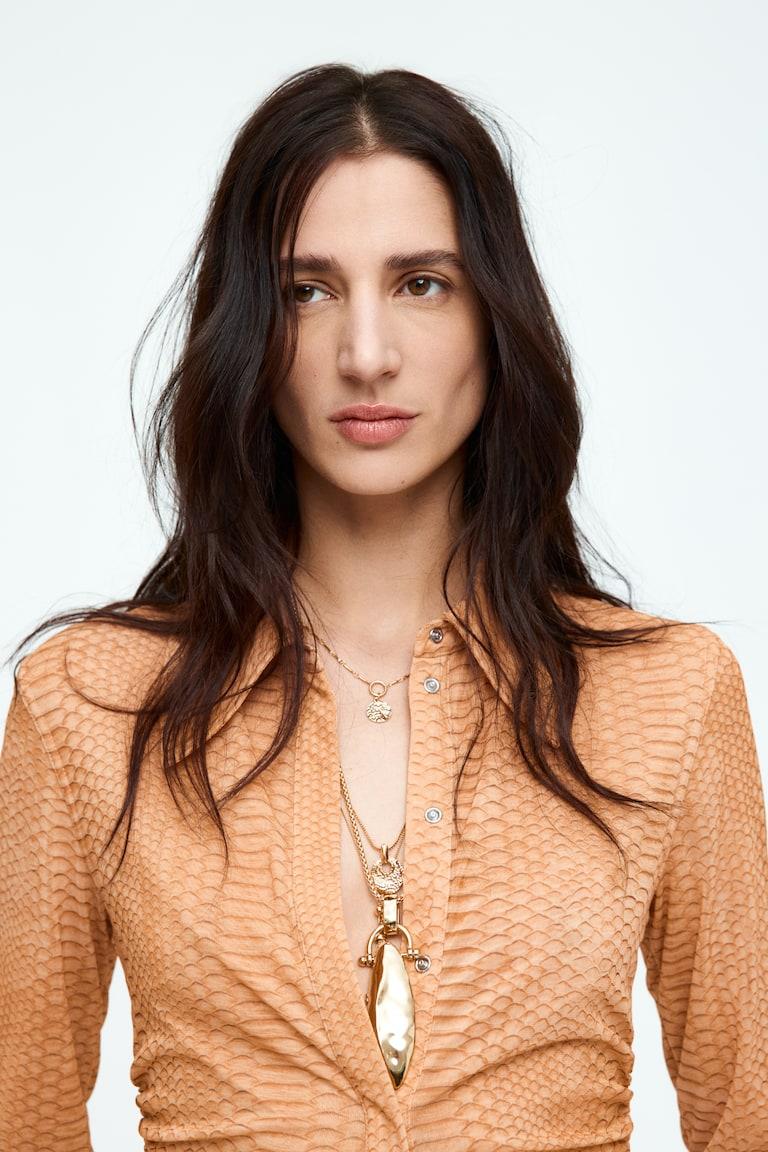 H&M Meshbluse Mit Volants