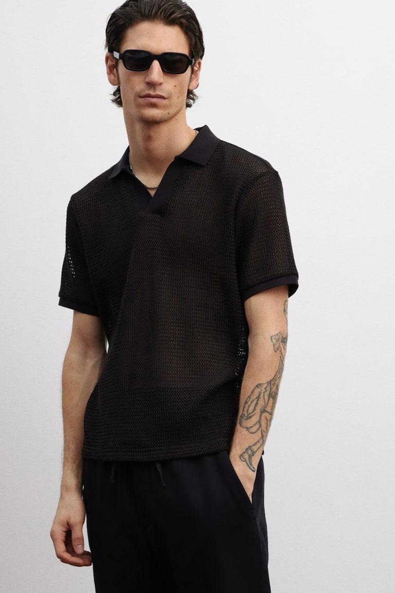 H&M Poloshirt In Ajourstrick Regular Fit