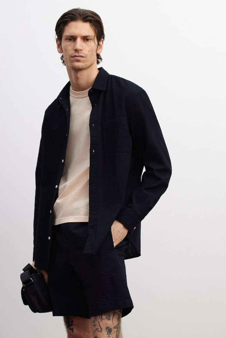 H&M Seersucker-Hemd in Loose Fit