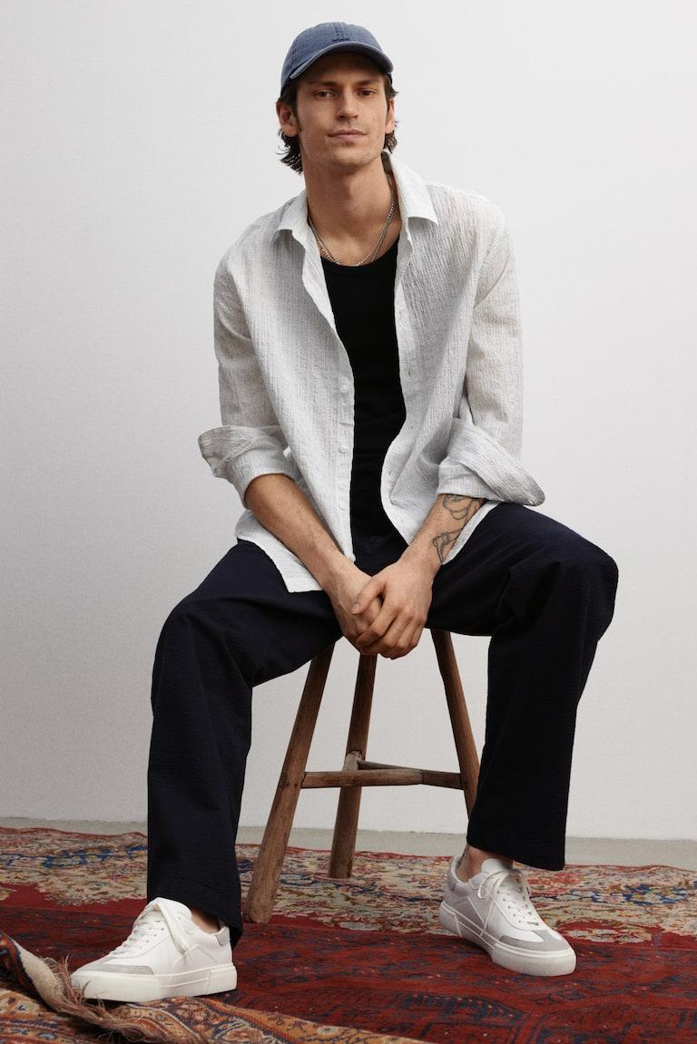 H&M Seersucker-Hose In Relaxed Fit