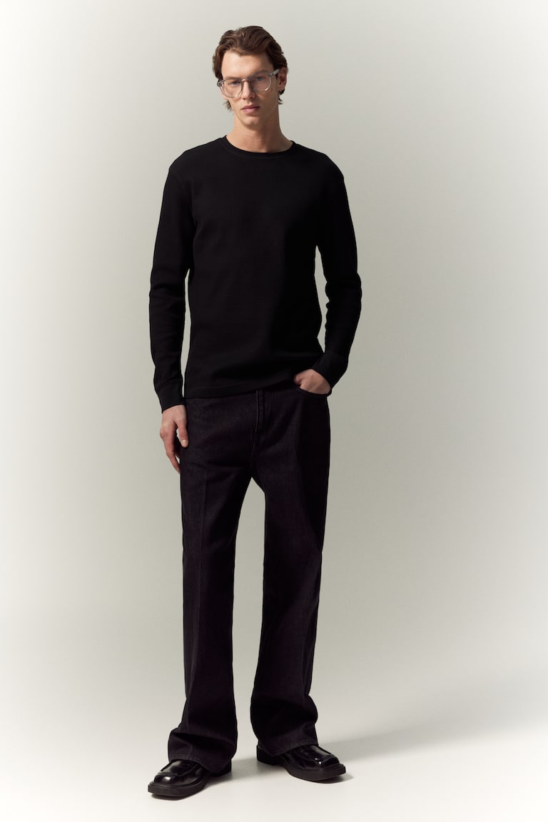 H&M Shirt aus Waffeljersey in Slim Fit