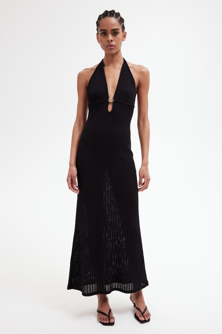 H&M Verziertes Kleid in Pointellestrick