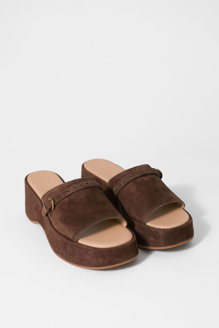 H&M Wildleder-Pantoletten Mit Plateausohle