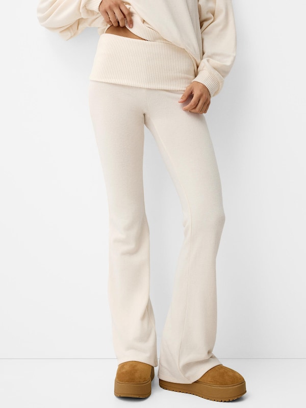 Bershka Bershka Flared Hose In Ecru