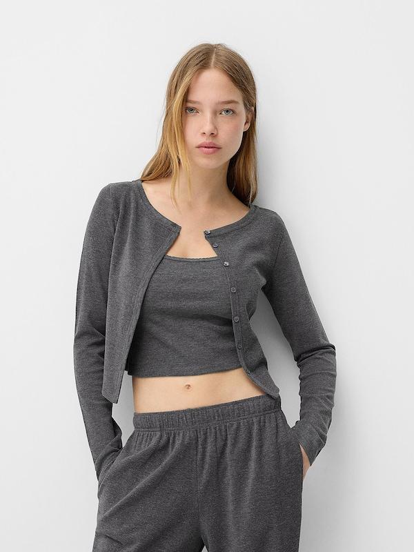 Bershka Bershka Set: Strickjacke+Top In Dunkelgrau