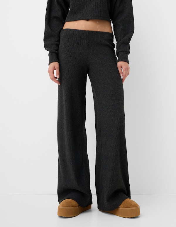 Bershka Bershka Wide Leg Hose In Anthrazit