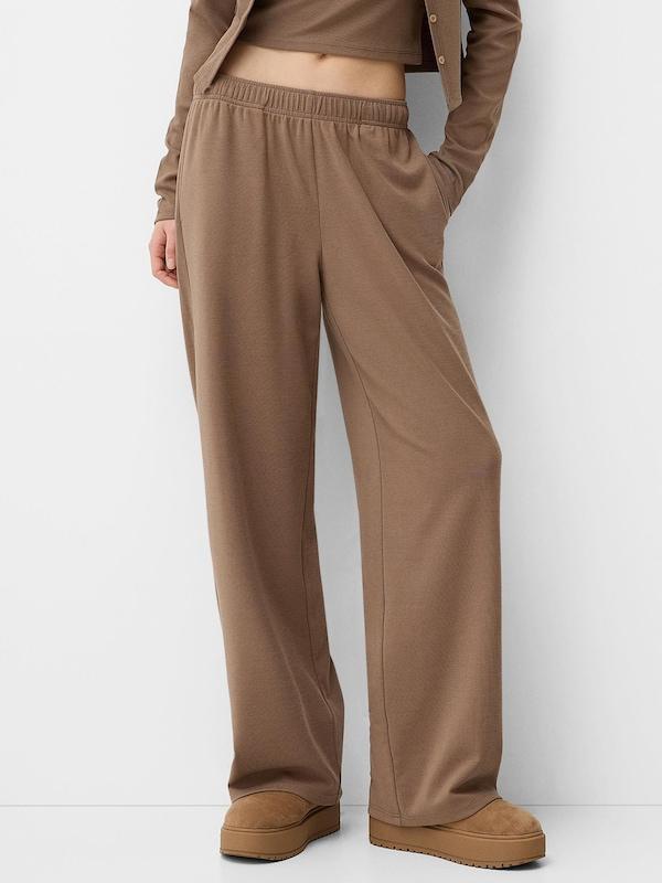 Bershka Bershka Wide Leg Hose In Dunkelbeige
