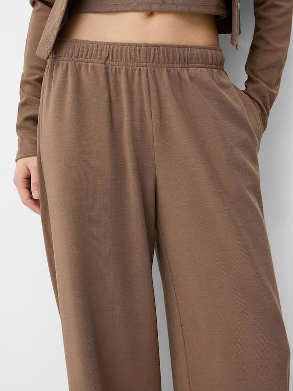 Bershka Bershka Wide Leg Hose In Dunkelbeige
