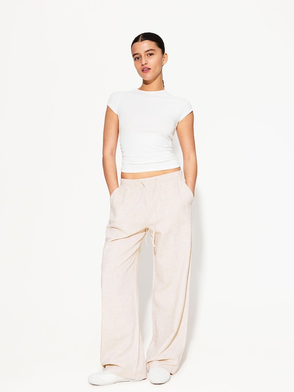 Bershka Bershka Wide Leg Hose In Ecru
