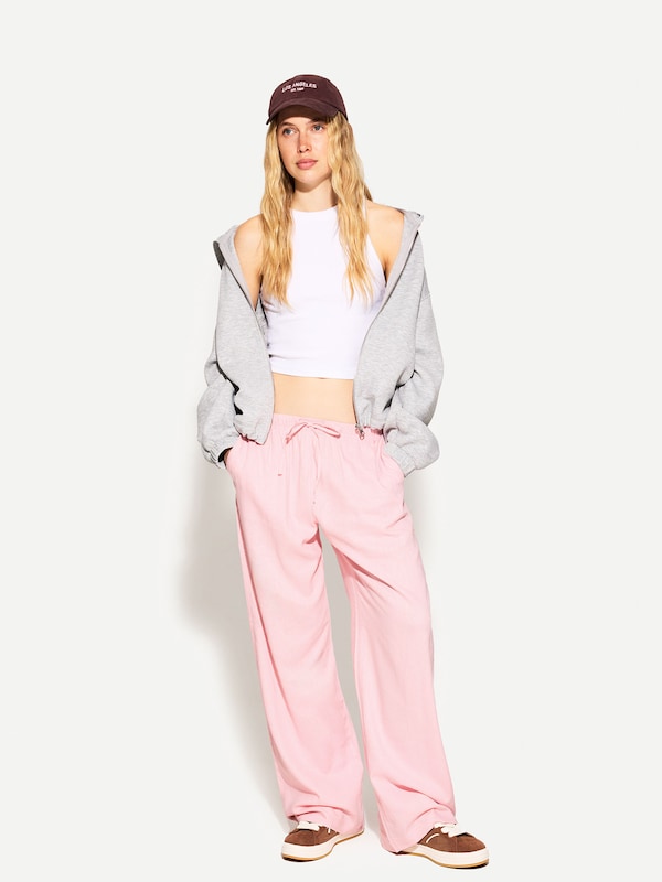 Bershka Bershka Wide Leg Hose In Rosa