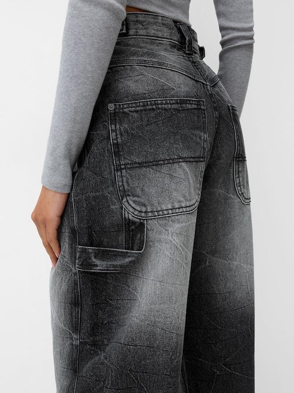 Bershka Bershka Wide Leg Jeans In Black Denim