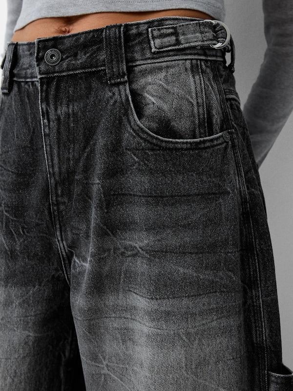 Bershka Bershka Wide Leg Jeans In Black Denim