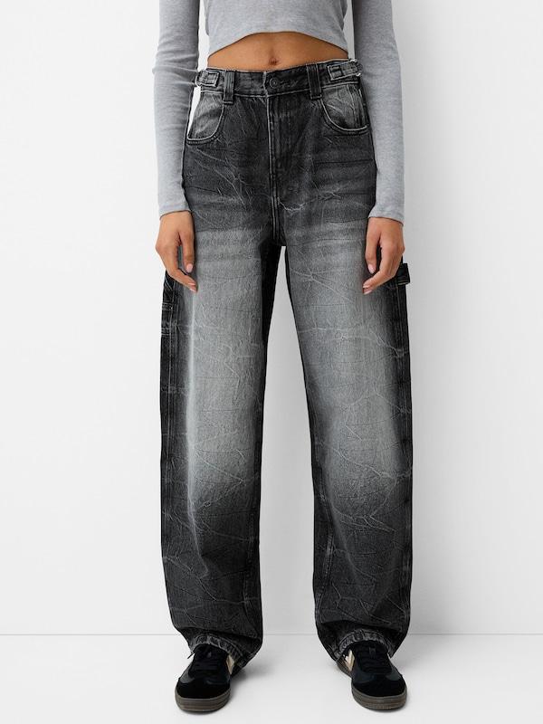 Bershka Bershka Wide Leg Jeans in Black Denim